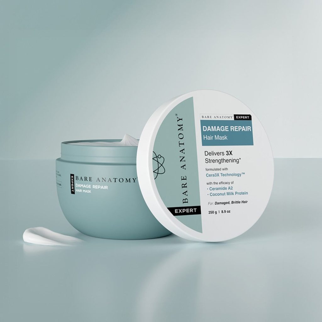 Beauty and skincare products including hair mask and peptide serum for glowing skin