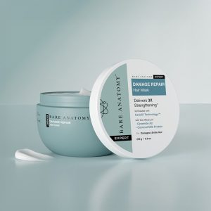 Beauty and skincare products including hair mask and peptide serum for glowing skin